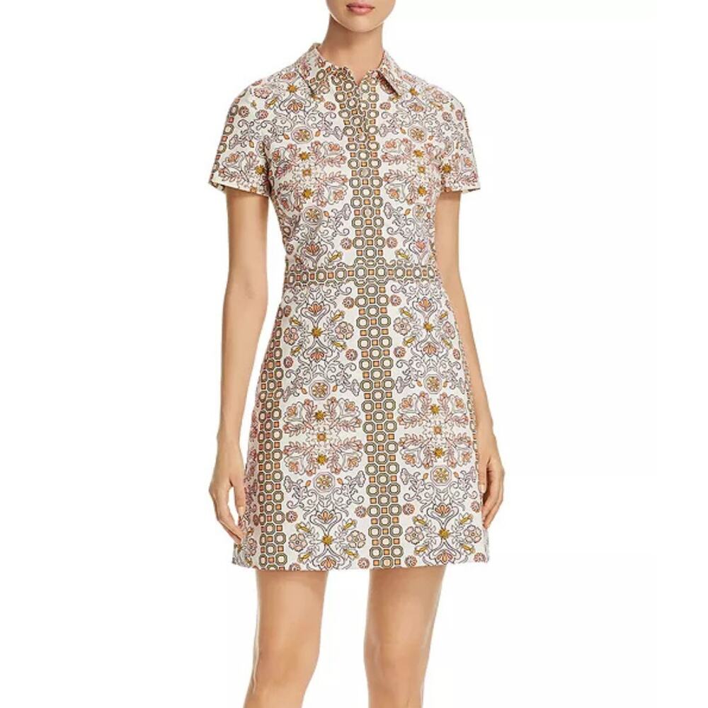 Tory Burch Port Print Pastel 100% Cotton Poplin Mini Sheath Shirt Dress Pockets